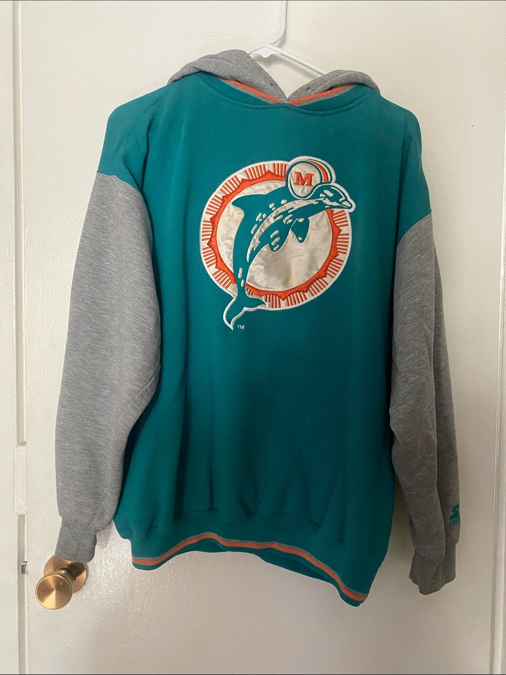 Miami Dolphins Teal & Gray Pullover Hoodie Medium